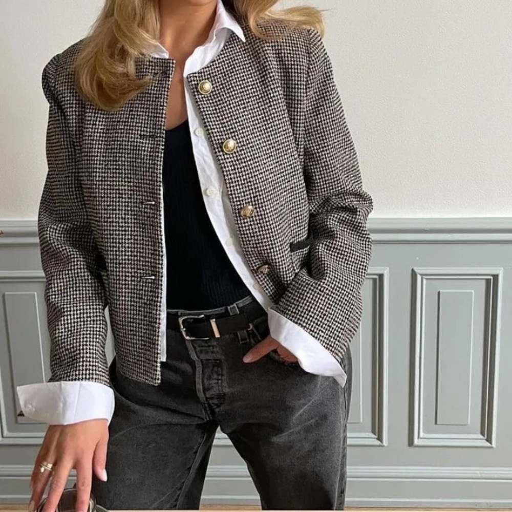 BELLA WOOL HOUNDSTOOTH TWEED JACKET